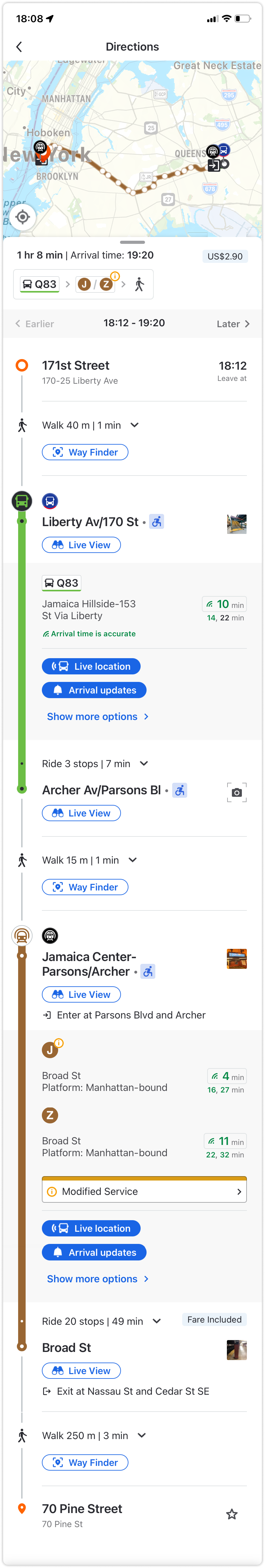 Redesigned Itinerary — full-length design exploration, shown in a scrollable phone frame